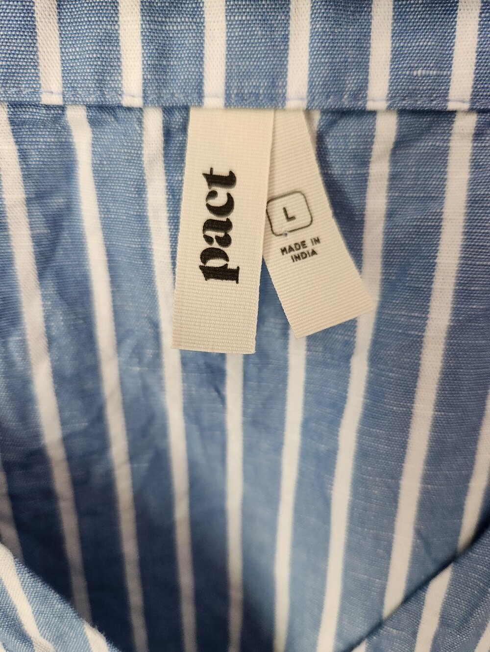 Pact Canopy Linen Blend Button Front Dress Blue Stripe Organic Cotton Size Large - Picture 3 of 10